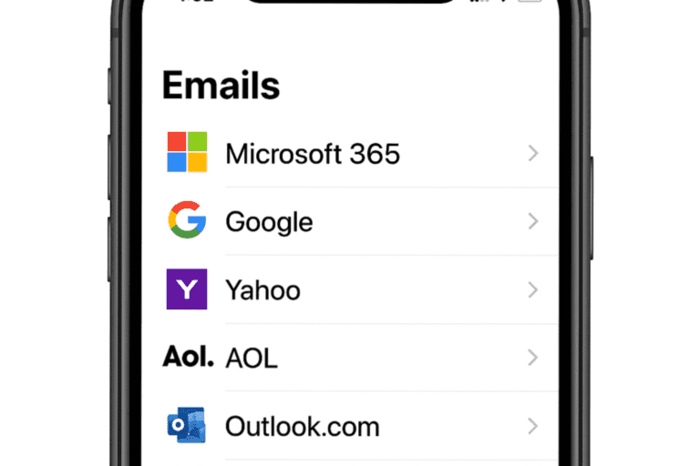 E-Mail-Verwaltung auf mobilen Geräten mit den Apps von Microsoft 365, Google, Yahoo, AOL und Outlook.