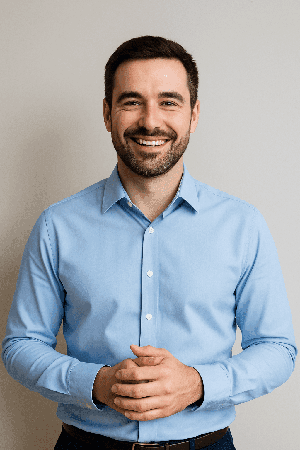 Ein lächelnder IT-Support-Mitarbeiter in einem hellblauen Hemd, der die IT-Support- und Lösungsdienste von Foxcomm repräsentiert.